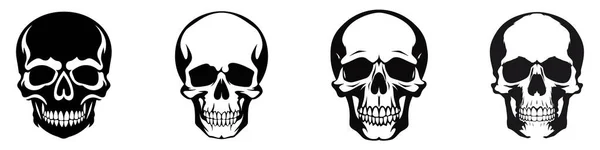 Icone Del Cranio Umano Impostate Immagine Isolata Del Cranio Nero — Vettoriale Stock