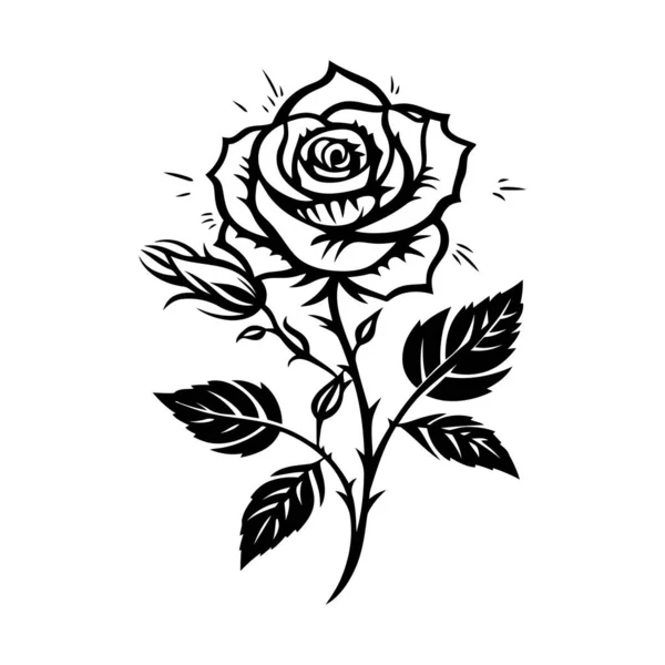 Siluet Mawar Dengan Daun Gambar Bunga Yang Terisolasi Ilustrasi Vektor - Stok Vektor