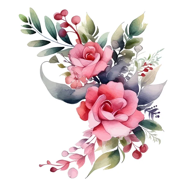 Красивые Романтические Цветы Украшение Цветов Белом Фоне Цветок Листьями Векторная — стоковый вектор
