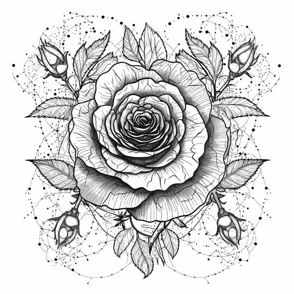 Silhouette Rose Avec Feuilles Image Fleur Isolée Illustration Vectorielle — Image vectorielle