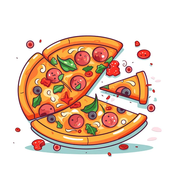 Pizza Recém Assada Imagem Uma Deliciosa Pizza Ilustração Vetorial Gerada — Vetor de Stock
