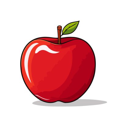 Elma ikonu. İzole edilmiş kırmızı elmanın şirin bir görüntüsü. Vektör çizimi. Üretilmiş Yapay Zeka