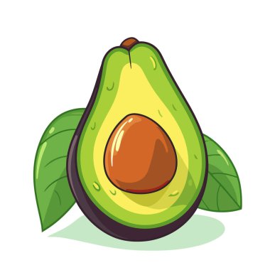 Avokado ikonu. İzole edilmiş bir avokadonun şirin görüntüsü. Vektör çizimi. Üretilmiş Yapay Zeka