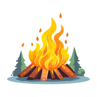 Şenlik ateşi imajı. Şenlik ateşinin sevimli çizgi film görüntüsü. Vektör çizimi. Üretilmiş Yapay Zeka