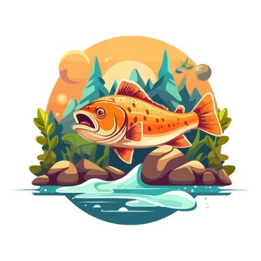 Yüzen şirin balıklar. Yüzen balığın görüntüsü. Balık tutma konsepti. Vektör çizimi. Üretilmiş Yapay Zeka