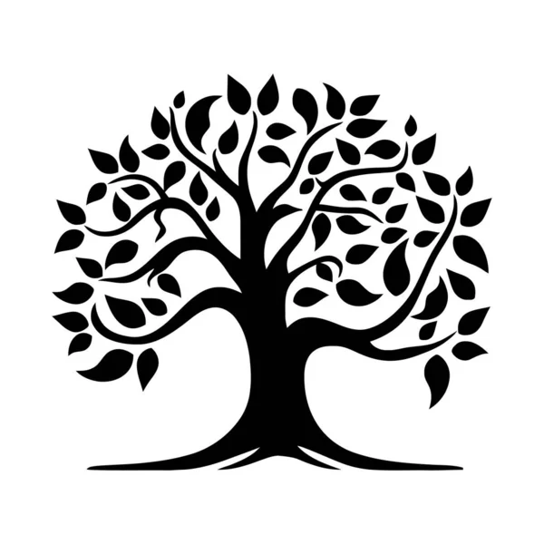 Ağaç silueti. Yapraklı bir ağacın soyut siyah görüntüsü. Vektör çizimi. Üretilmiş Yapay Zeka