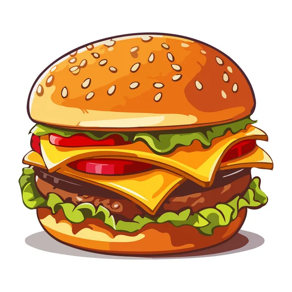 Bell Hamburger Immagine Cheeseburger Hamburger Appetitoso Stile Piatto Illustrazione Vettoriale — Vettoriale Stock