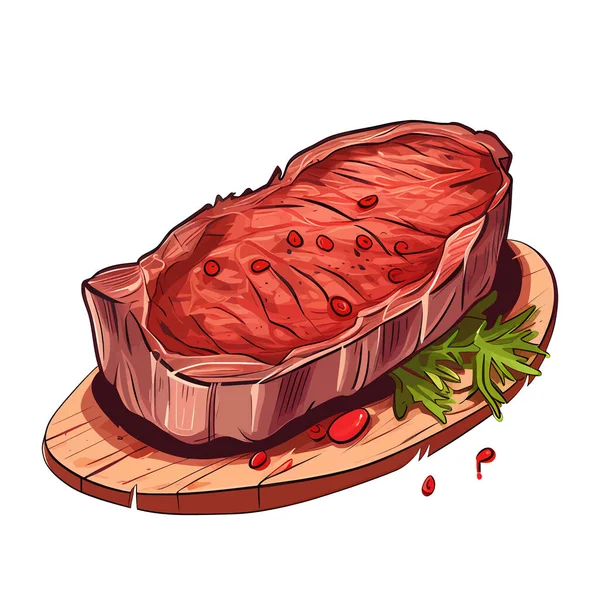 Gegrilde Vlees Geïsoleerd Witte Achtergrond Gebakken Biefstuk Biefstuk Varkenssteak Vector — Stockvector