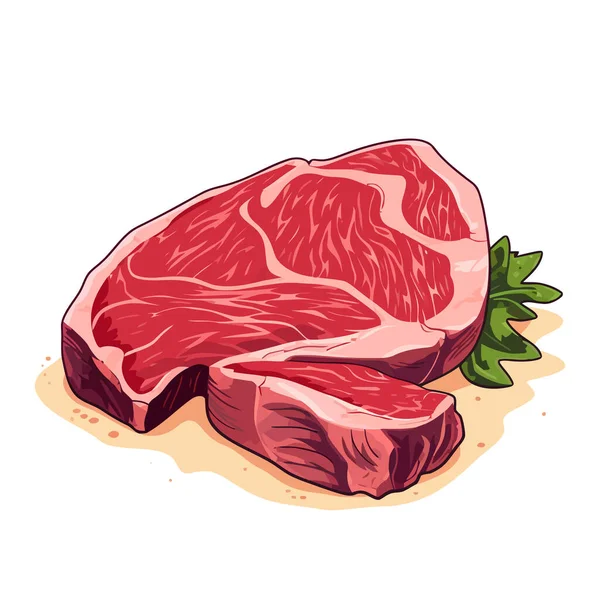 Surowy Stek Mięsny Kawałek Świeżego Mięsa Izolowany Białym Tle Ilustracja — Wektor stockowy
