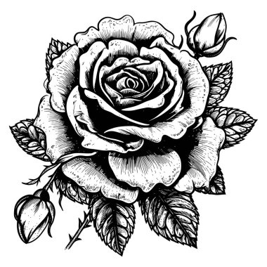 Yapraklı gül silueti. Ayrı bir çiçek resmi. Vektör illüstrasyonu