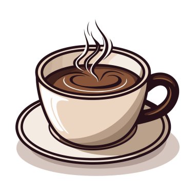 Kahve fincanı resmi. Aromatik buharlı kahve fincanının şirin görüntüsü. Vektör çizimi. Üretilmiş Yapay Zeka