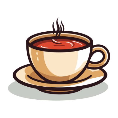 Kahve fincanı resmi. Aromatik buharlı kahve fincanının şirin görüntüsü. Vektör çizimi. Üretilmiş Yapay Zeka