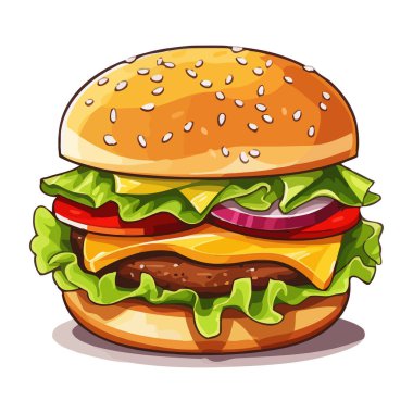 Cute burger. Image of a cheeseburger. Appetizing hamburger in flat style. Vector illustration. Generated AI clipart