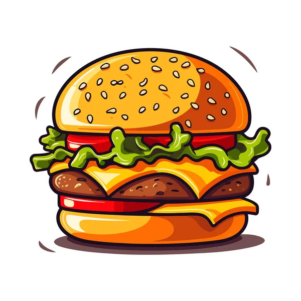 Roztomilý Burger Obrázek Cheeseburgeru Chuť Hamburgeru Plochém Stylu Vektorová Ilustrace — Stockový vektor