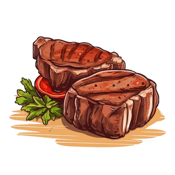 Daging Panggang Diisolasi Latar Belakang Putih Steak Goreng Steak Sapi - Stok Vektor