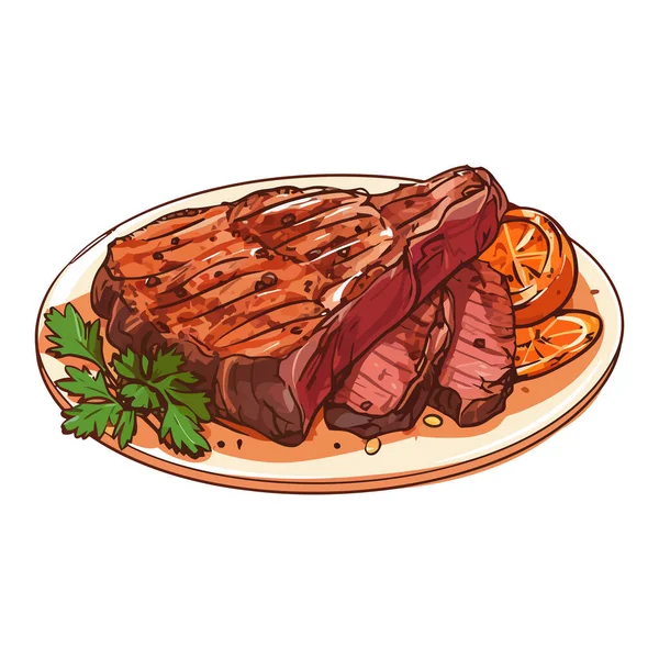 Gegrilltes Fleisch Isoliert Auf Weißem Hintergrund Gebratenes Steak Rindersteak Schweinesteak — Stockvektor