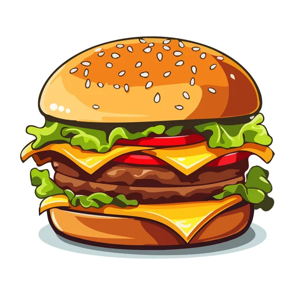 Hambúrguer Giro Imagem Cheeseburger Hambúrguer Apetitoso Estilo Plano Ilustração Vetorial —  Vetores de Stock
