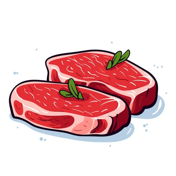 Steak Daging Mentah Potongan Daging Segar Terisolasi Latar Belakang Putih - Stok Vektor
