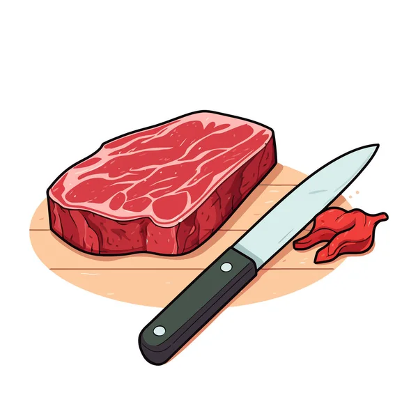 Steak Daging Mentah Potongan Daging Segar Terisolasi Latar Belakang Putih - Stok Vektor