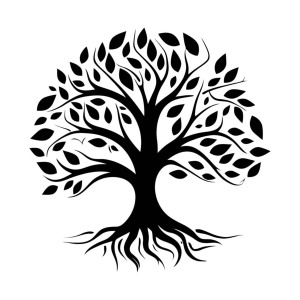 Силуэт Дерева Абстрактное Черное Изображение Дерева Листьями Векторная Иллюстрация Генерируемый Стоковый вектор