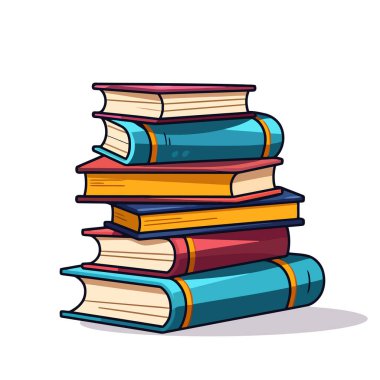 Bir yığın kitap. İzole kitap yığını görüntüsü. Eğitim konsepti. Vektör çizimi. Üretilmiş Yapay Zeka