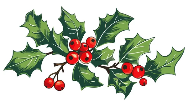 Baya Acebo Navidad Con Hojas Plantas Navidad Decoraciones Navideñas Ilustración — Archivo Imágenes Vectoriales