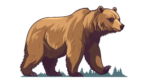 Грізлі Ведмідь Зображення Милого Ведмедя Гуляє Ізольовано Білому Векторні Ілюстрації — стоковий вектор