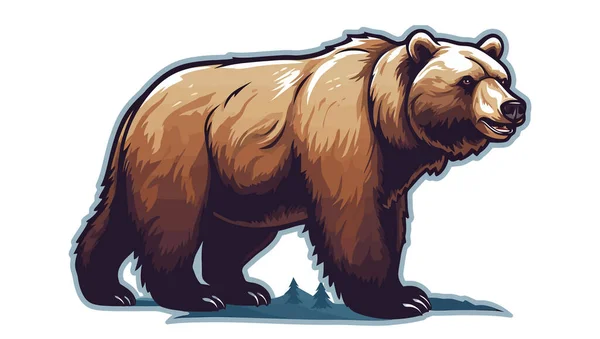Orso Grizzly Immagine Simpatico Orso Grizzly Ambulante Isolato Sul Bianco — Vettoriale Stock
