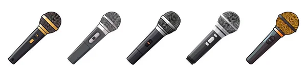Immagine Del Microfono Icone Del Microfono Impostate Isolate Sfondo Bianco — Vettoriale Stock