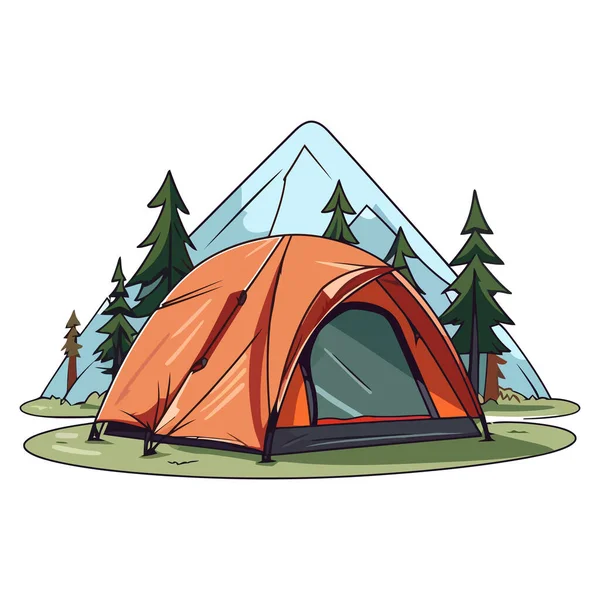 Acampar Nas Montanhas Imagem Barraca Acampamento Floresta Paisagem Montanhas Ilustração — Vetor de Stock