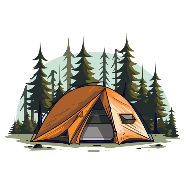 森の中でキャンプ 森の中でキャンプテントのイメージ 美しい風景 ベクトルイラスト 生成Ai — ストックベクタ