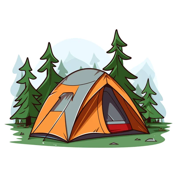 숲에서 캠핑하는 텐트의 이미지 아름다운 풍경이야 일러스트 복제된 — 스톡 벡터