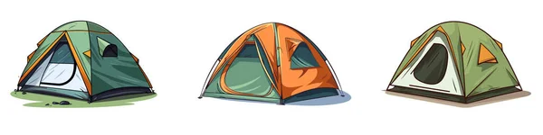 Camping Tente Ensemble Images Tentes Camping Illustration Vectorielle Générée — Image vectorielle