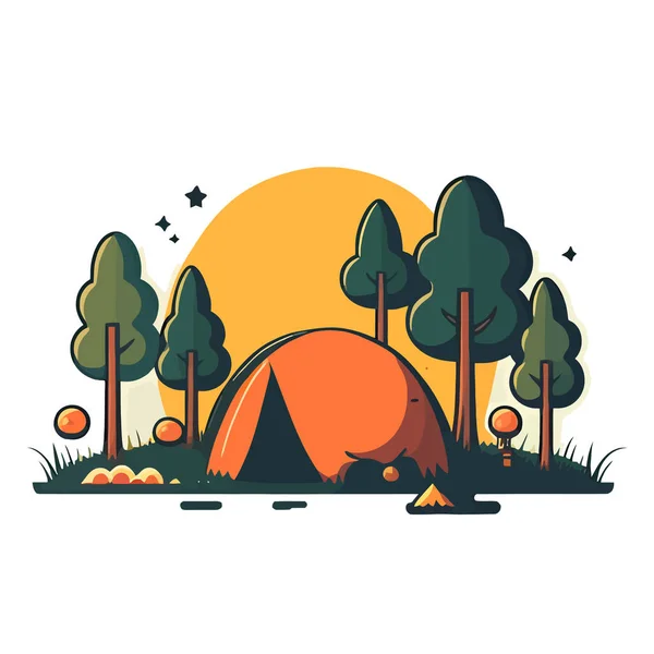 森の中でキャンプ 森の中でキャンプテントのイメージ 美しい風景 ベクトルイラスト 生成Ai — ストックベクタ