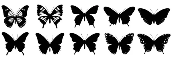 Zestaw Ikon Logo Motyla Czarna Ikona Motyla Płaskim Stylu Obraz — Wektor stockowy