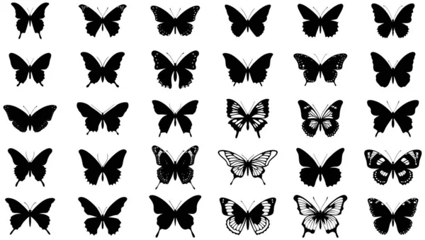 Ensemble Icônes Logo Papillon Icônes Papillon Noir Dans Style Plat — Image vectorielle