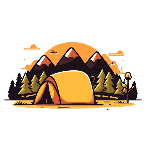 Acampar Las Montañas Imagen Tienda Campaña Bosque Montañas Paisaje Ilustración — Vector de stock