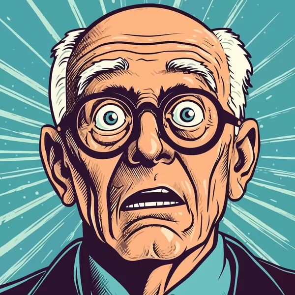 一个令人羡慕或惊讶的老人的脸 复古流行艺术喜剧风格 矢量图解 Generated — 图库矢量图片