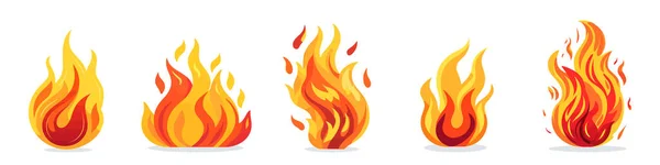 Набор Значков Логотипа Огня Симпатичное Мультяшное Изображение Костра Векторная Иллюстрация — стоковый вектор