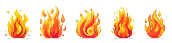 Fire Logo Icons Set Cute Cartoon Image Bonfire Vector Illustration — Stock Vector