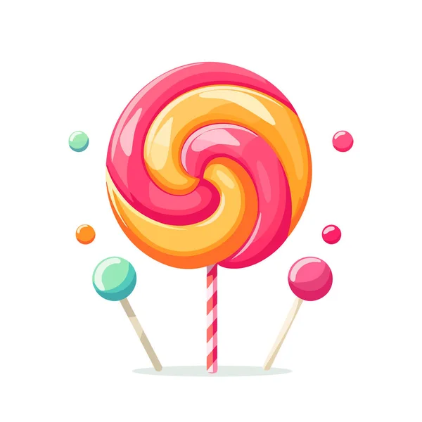 Lollipop Bild Isoliert Süßer Spirallutscher Stiel Verdrehtes Bonbonbild Flachem Design — Stockvektor