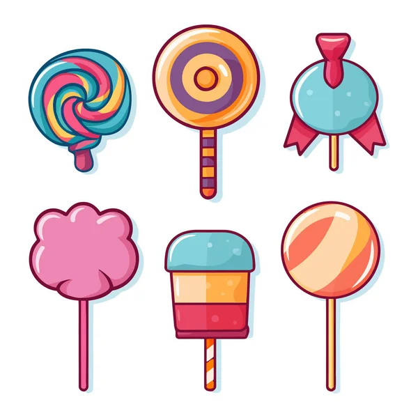 Lollipop Bild Isoliert Set Aus Verschiedenen Süßen Lutschern Auf Stick — Stockvektor