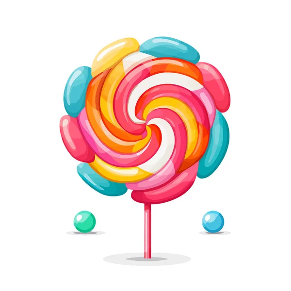 Lollipop Bild Isolerad Söt Spiralslickepinne Pinne Vriden Godisbild Platt Design — Stock vektor