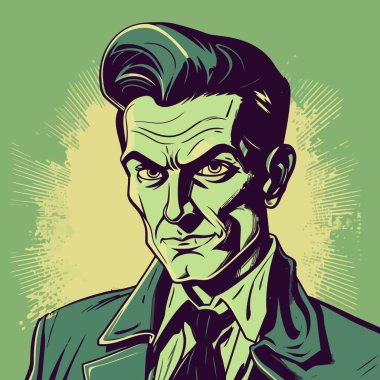 Kötü adam. Bir adamın sert bakışı. Soyut retro pop sanat tarzı. Vektör illüstrasyonu