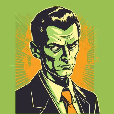 Kötü adam. Bir adamın sert bakışı. Soyut retro pop sanat tarzı. Vektör illüstrasyonu