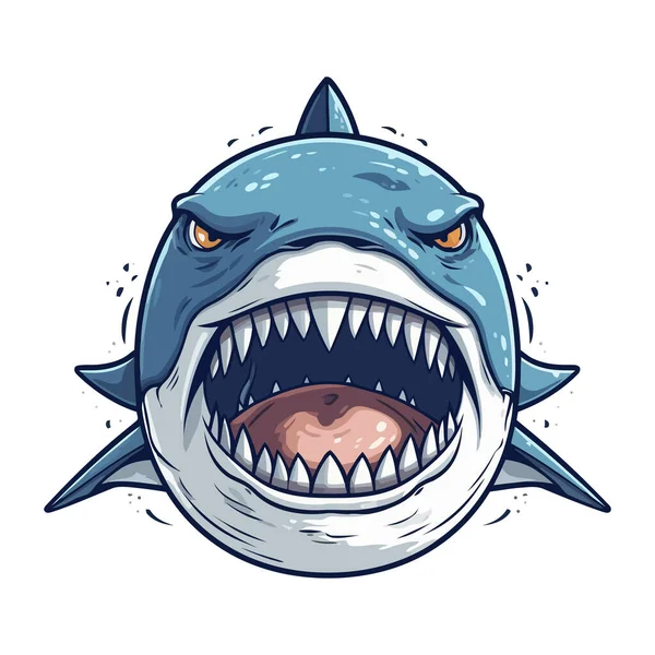 愤怒的蓝鲨标志图标 被白色隔离的愤怒的鲨鱼形象 矢量说明 — 图库矢量图片