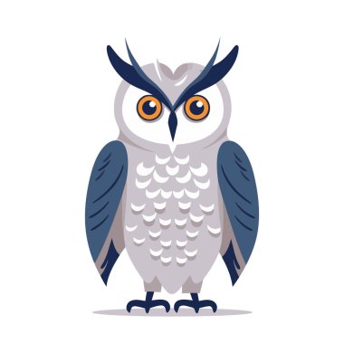 Baykuş görüntüsü. Beyazda izole edilmiş sevimli bir baykuş görüntüsü. Vektör çizimi. Üretilmiş Yapay Zeka