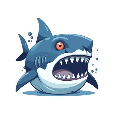 Angry blue shark logo icon. Image of angry shark isolated on white. Vector illustration. clipart