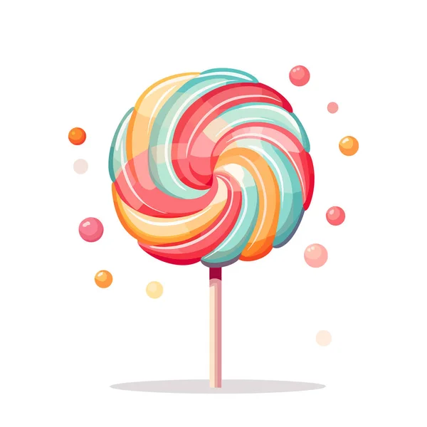 Lollipop Bild Isoliert Süßer Spirallutscher Stiel Verdrehtes Bonbonbild Flachem Design — Stockvektor