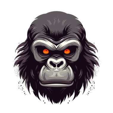 Goril kafası logosu tasarımı. Soyut goril yüzü çizimi. Şirin goril yüzü izole edilmiş. Vektör illüstrasyonu